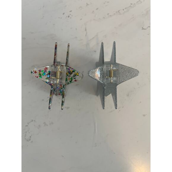 STAR HAIR CLIPS SET OF TWO SILVER AND MUTLICOLOR STARS HAIR CLIPS - Picture 2 of 5